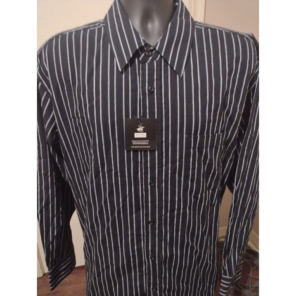 Beverly Hills Polo Club Shirt Mens 2XL Long Sleeve Button Front Navy Blue New